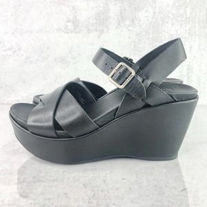 Kork Ease Ava Women's 6 M Shoes Black Leather Ankle Strap Wedge Sandals